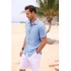 Mens Button Down Shirts Casual Short Sleeve Linen Tops Cotton Lightweight Fishing Tees Spread Collar Plain Shirt