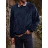 Mens Fuzzy Sherpa Sweatshirt Long Sleeve Fluffy Crew Neck Pullover Cozy Basic Unisex Fall Winter Warm Tops(Navy)