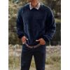 Mens Fuzzy Sherpa Sweatshirt Long Sleeve Fluffy Crew Neck Pullover Cozy Basic Unisex Fall Winter Warm Tops(Navy)