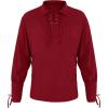 Mens Medieval Lace Up Pirate Mercenary Scottish Wide Cuff Shirt Costume Renaissance Viking Top(01 Red)