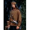 Mens Medieval Lace Up Pirate Mercenary Scottish Wide Cuff Shirt Costume Renaissance Viking Top(Brown)