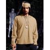 Mens Medieval Lace Up Pirate Mercenary Scottish Wide Cuff Shirt Costume Renaissance Viking Top(Khaki)