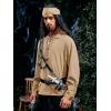 Mens Medieval Lace Up Pirate Mercenary Scottish Wide Cuff Shirt Costume Renaissance Viking Top(Khaki)
