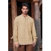 Mens Medieval Pirate Shirt Steampunk Retro Renaissance Viking Long Sleeve Lace Up Mercenary Halloween Scottish Tops(Beige)