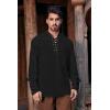Mens Medieval Pirate Shirt Steampunk Retro Renaissance Viking Long Sleeve Lace Up Mercenary Halloween Scottish Tops(Black)