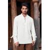 Mens Medieval Pirate Shirt Steampunk Retro Renaissance Viking Long Sleeve Lace Up Mercenary Halloween Scottish Tops(White)
