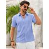 Runcati Mens Button Down Guayabera Shirts Short Sleeve Cuban Casual Summer Linen Shirt Beach Mexican Hippie Wedding Tops(Baby Blue)