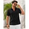 Runcati Mens Button Down Guayabera Shirts Short Sleeve Cuban Casual Summer Linen Shirt Beach Mexican Hippie Wedding Tops(Black)