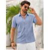 Runcati Mens Button Down Guayabera Shirts Short Sleeve Cuban Casual Summer Linen Shirt Beach Mexican Hippie Wedding Tops(Blue)