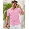 Runcati Mens Button Down Guayabera Shirts Short Sleeve Cuban Casual Summer Linen Shirt Beach Mexican Hippie Wedding Tops(Pink)