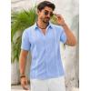 Runcati Mens Button Down Guayabera Shirts Short Sleeve Cuban Casual Summer Linen Shirt Beach Mexican Hippie Wedding Tops(Sky Blue)
