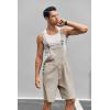 Runcati Mens Casual Bib Overall Shorts Lightweight Cotton Loose Fit Denim Jumpersuit Walkshort Pockets Rompers(Beige)