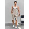 Runcati Mens Casual Bib Overall Shorts Lightweight Cotton Loose Fit Denim Jumpersuit Walkshort Pockets Rompers(Beige)