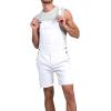 Runcati Mens Casual Bib Overall Shorts Lightweight Cotton Loose Fit Denim Jumpersuit Walkshort Pockets Rompers(White)