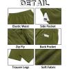 Runcati Mens Casual Pants Linen Elastic Waist Drawstring Lightweight Pants Loose Fit Summer Beach Yoga Trouser(Army Green)