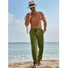 Runcati Mens Casual Pants Linen Elastic Waist Drawstring Lightweight Pants Loose Fit Summer Beach Yoga Trouser(Army Green)