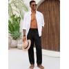Runcati Mens Casual Pants Linen Elastic Waist Drawstring Lightweight Pants Loose Fit Summer Beach Yoga Trouser(Black)