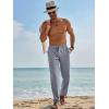 Runcati Mens Casual Pants Linen Elastic Waist Drawstring Lightweight Pants Loose Fit Summer Beach Yoga Trouser(Grey)
