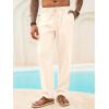 Runcati Mens Casual Pants Linen Elastic Waist Drawstring Lightweight Pants Loose Fit Summer Beach Yoga Trouser(Light Khaki)