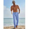Runcati Mens Casual Pants Linen Elastic Waist Drawstring Lightweight Pants Loose Fit Summer Beach Yoga Trouser(Sky Blue)