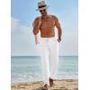 Runcati Mens Casual Pants Linen Elastic Waist Drawstring Lightweight Pants Loose Fit Summer Beach Yoga Trouser(White)