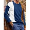 Runcati Mens Color Block Sweatshirt Pullover Crewneck Long Sleeve Fleece Casual Ribbed Patchwork Fall Tops(Navy Blue)