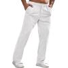 Runcati Mens Corduroy Pants Elastic Waist Straight Leg Casual Pleated Pants with Pockets(White)