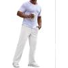 Runcati Mens Corduroy Pants Elastic Waist Straight Leg Casual Pleated Pants with Pockets(White)