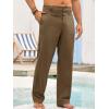Runcati Mens Cotton Linen Pants Elastic Waist Casual Lightweight Loose Fit Beach Yoga Pants(Brown)