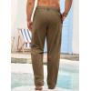 Runcati Mens Cotton Linen Pants Elastic Waist Casual Lightweight Loose Fit Beach Yoga Pants(Brown)
