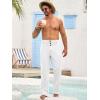 Runcati Mens Cotton Linen Pants Elastic Waist Casual Lightweight Loose Fit Beach Yoga Pants(White)