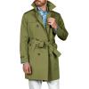 Runcati Mens Double Breasted Trench Coat Notched Lapel Windbreaker Jackets Causal Overcoat With Belt(Army Green)