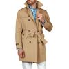 Runcati Mens Double Breasted Trench Coat Notched Lapel Windbreaker Jackets Causal Overcoat With Belt(Khaki)