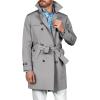 Runcati Mens Double Breasted Trench Coat Notched Lapel Windbreaker Jackets Causal Overcoat With Belt(Light Grey)