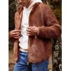 Runcati Mens Fuzzy Sherpa Jacket Cardigan Fleece Long Sleeve Full Zip Open Front Thermal Coat Fall Winter Outwear(Brown)
