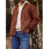 Runcati Mens Fuzzy Sherpa Jacket Cardigan Fleece Long Sleeve Full Zip Open Front Thermal Coat Fall Winter Outwear(Brown)