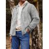 Runcati Mens Fuzzy Sherpa Jacket Cardigan Fleece Long Sleeve Full Zip Open Front Thermal Coat Fall Winter Outwear(Grey)