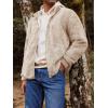 Runcati Mens Fuzzy Sherpa Jacket Cardigan Fleece Long Sleeve Full Zip Open Front Thermal Coat Fall Winter Outwear(Khaki)