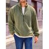 Runcati Mens Fuzzy Sherpa Sweatshirt Quarter Zip Pullover Long Sleeve Winter Fall Fleece Outwear(Army Green)