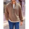 Runcati Mens Fuzzy Sherpa Sweatshirt Quarter Zip Pullover Long Sleeve Winter Fall Fleece Outwear(Brown)