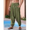 Runcati Mens Harem Pants Baggy Hippie Casual Cotton Linen Loose Boho Yoga Beach Drop Crotch Trouser(Army Green)