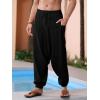 Runcati Mens Harem Pants Baggy Hippie Casual Cotton Linen Loose Boho Yoga Beach Drop Crotch Trouser(Black)
