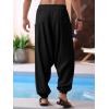 Runcati Mens Harem Pants Baggy Hippie Casual Cotton Linen Loose Boho Yoga Beach Drop Crotch Trouser(Black)
