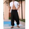 Runcati Mens Harem Pants Baggy Hippie Casual Cotton Linen Loose Boho Yoga Beach Drop Crotch Trouser(Black)