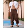 Runcati Mens Harem Pants Baggy Hippie Casual Cotton Linen Loose Boho Yoga Beach Drop Crotch Trouser(Brown)