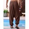 Runcati Mens Harem Pants Baggy Hippie Casual Cotton Linen Loose Boho Yoga Beach Drop Crotch Trouser(Brown)