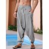 Runcati Mens Harem Pants Baggy Hippie Casual Cotton Linen Loose Boho Yoga Beach Drop Crotch Trouser(Grey)