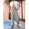 Runcati Mens Harem Pants Baggy Hippie Casual Cotton Linen Loose Boho Yoga Beach Drop Crotch Trouser(Grey)