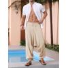 Runcati Mens Harem Pants Baggy Hippie Casual Cotton Linen Loose Boho Yoga Beach Drop Crotch Trouser(Khaki)