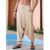 Runcati Mens Harem Pants Baggy Hippie Casual Cotton Linen Loose Boho Yoga Beach Drop Crotch Trouser(Khaki)